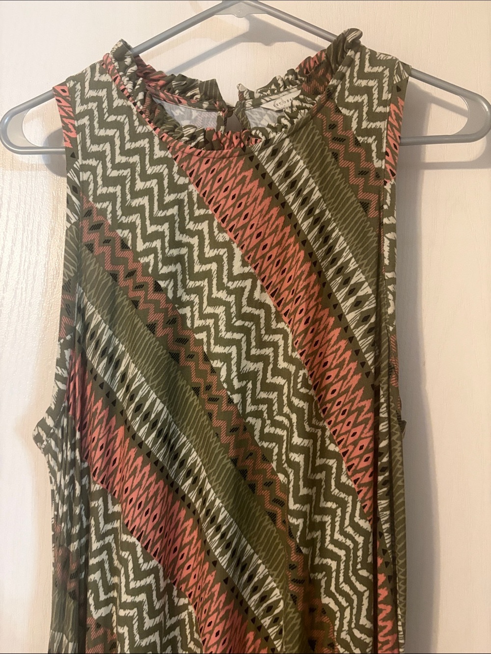 Cato Olive, Coral & Cream Sleeveless Printed Tank